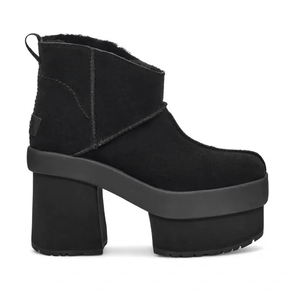 NWT UGG Black Mini New Heights 3” Platform Suede Boots Chunky Block Heel $200 - Picture 4 of 9